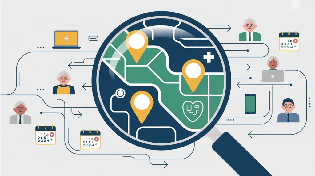 A professional male insurance agent in a suit pointing to a growth chart and a tablet displaying data on how to get medicare leads.